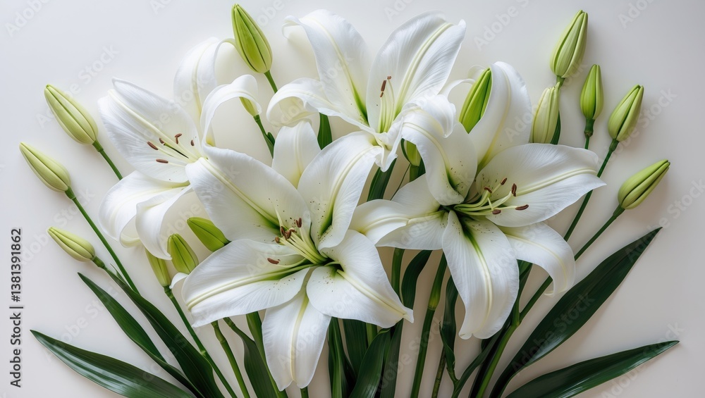Fototapeta premium Crinum moorei blooms placed against a white backdrop.