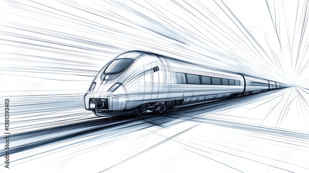 Naklejka premium High-speed train sketch, dynamic motion blur, travel