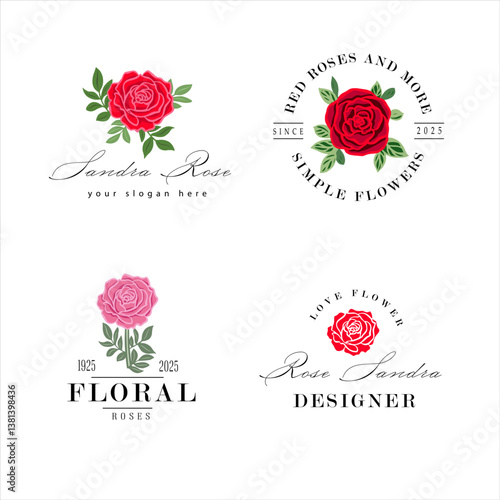 Logo or icon flower set design template. Vector rose flowers collection for business.