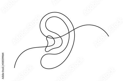Human ear continuous single line drawing, Parts of five human senses, drawning with one continuous line with editabel stroke vector illustration