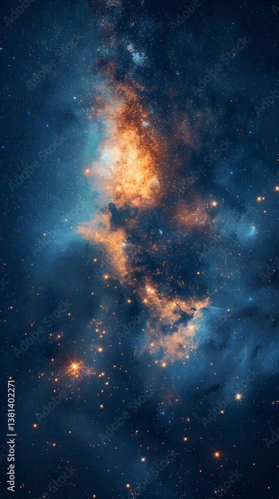 Naklejka premium Exploring Galaxy Nebula and Starfield with Light Trails in Deep Space