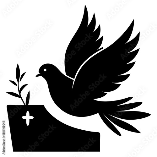 Elegant dove carrying an olive branch, symbolizing peace  