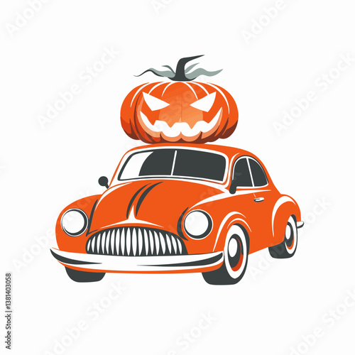 Vintage car with Halloween pumpkin decoration   