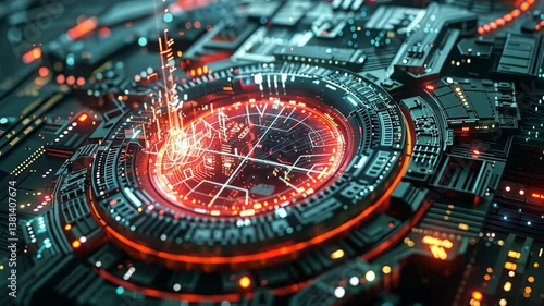 Wallpaper Mural Futuristic sci-fi scene with fractured holographic interface, digital chaos in cyberpunk style Torontodigital.ca