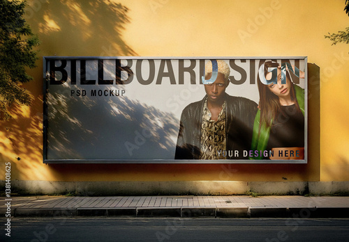 Horizontal Advertising Billboard on Urban Building Mockup
