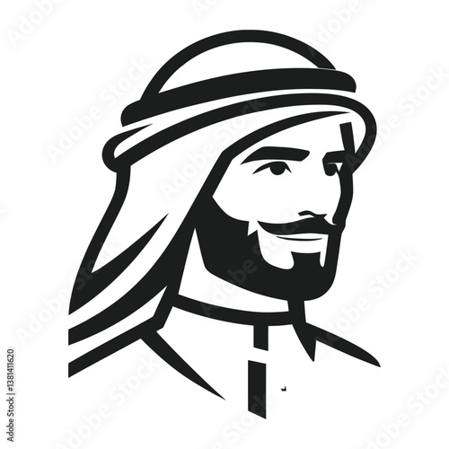 A man with a turban and beard white background logo