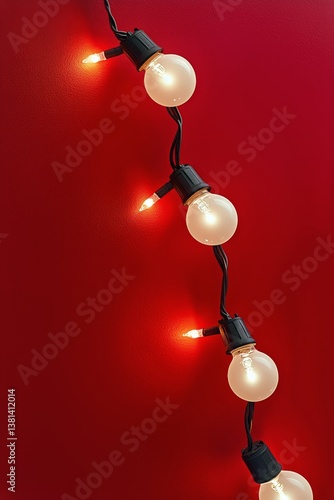 String Lights Illuminate Vibrant Red Background Creating Warm Atmosphere for ...