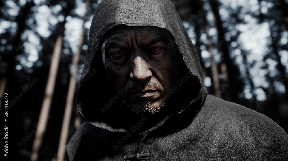 Mysterious Hooded Figure in a Forest Setting Dark and Moody Atmosphere Perfect for Fantasy M Mysterious Hooded Figure in a Forest Setting Dark and Moody Atmosphere Perfect for Fantasy M