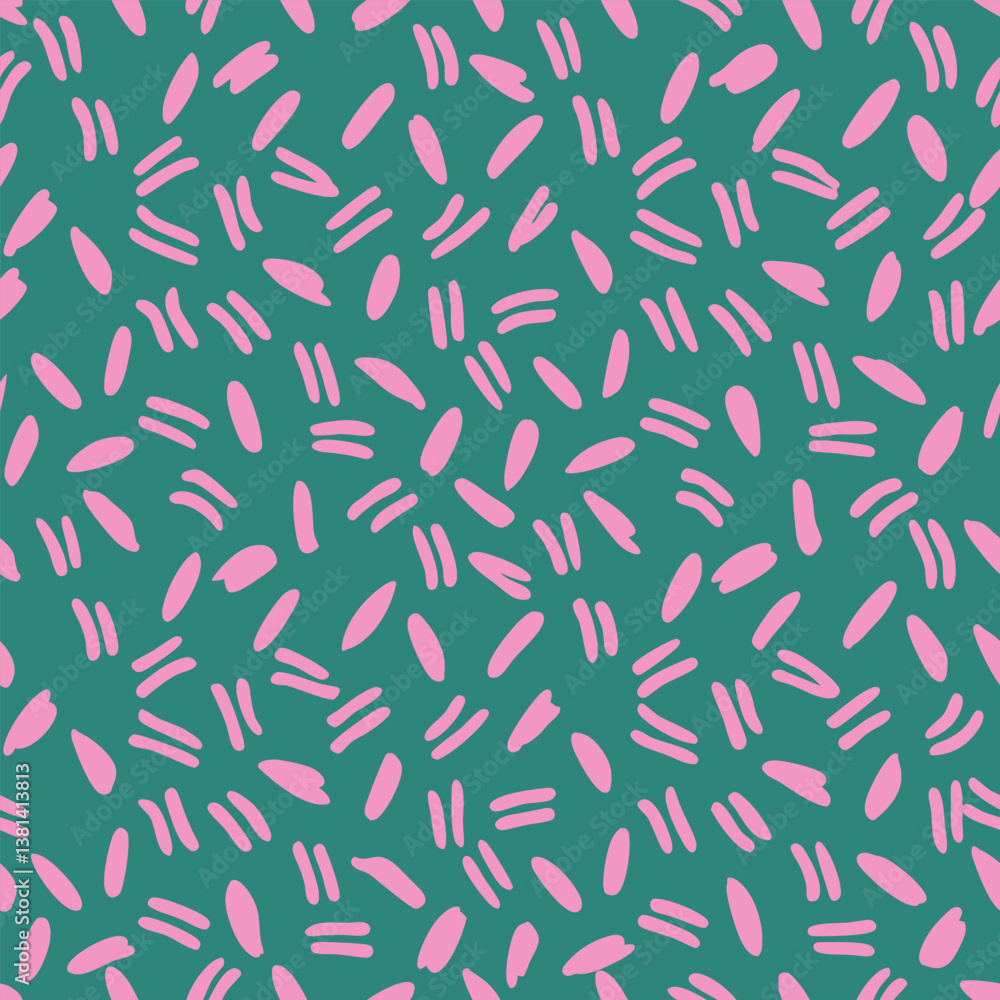Abstract Seamless Pattern with Pink Brush Strokes on Green Background Modern and Playful Design Abstract Seamless Pattern with Pink Brush Strokes on Green Background Modern and Playful Design