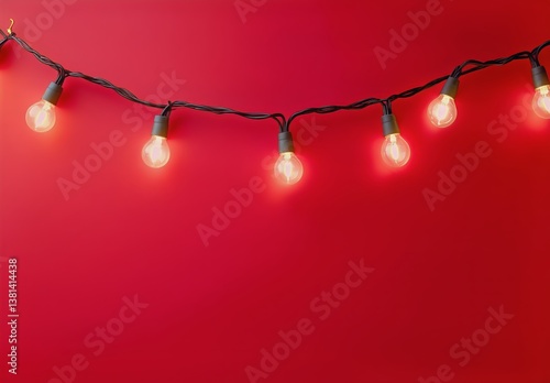 String Lights Illuminate a Vibrant Red Background in a Festive Setting for Ce...