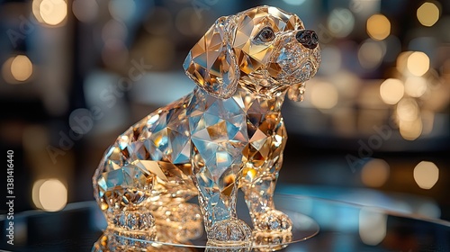A faceted crystal dog with shimmering diamonds,
