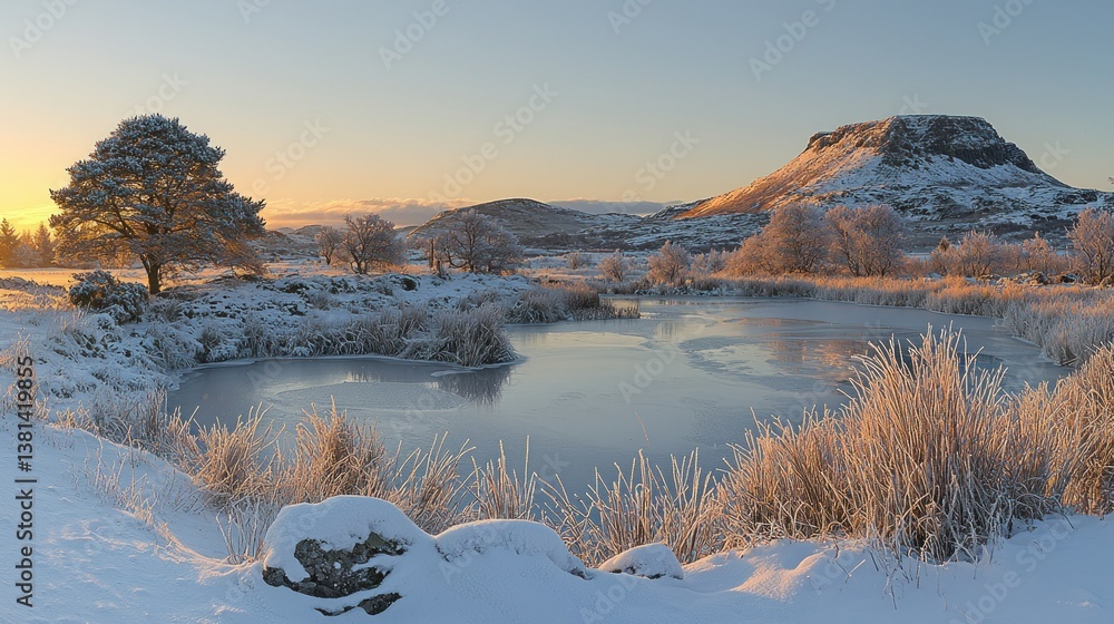 Fototapeta premium Frozen Serenity: A Winter Sunrise Landscape