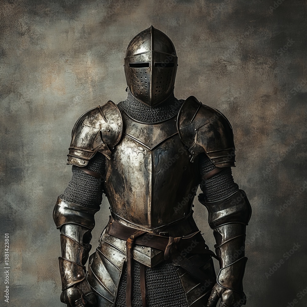 In imposing armour, a medieval knight stands proudly against a transparent background, creating a dramatic visual impression In imposing armour, a medieval knight stands proudly against a transparent background, creating a dramatic visual impression