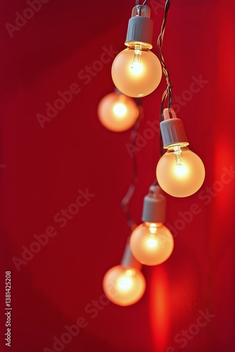 String Lights Illuminate Vibrant Red Background Creating Warm Atmosphere for ...