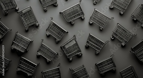 Unique Arrangement of Shopping Carts on a Dark Surface in a Minimalistic Setting