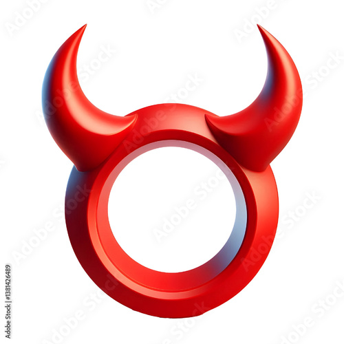 3D Halloween red devil horns. Cutout satan character horns design element isolated on white background
