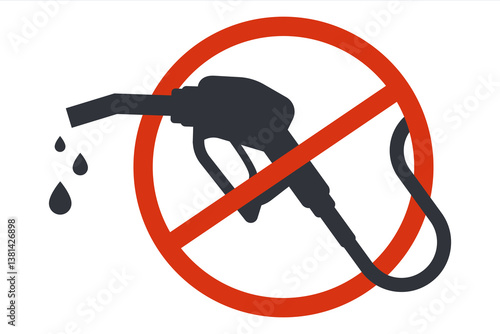 pistol at gas station. no petrol. crossed out car sign flat illustration