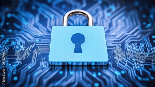 Wallpaper Mural Digital lock symbolizing cybersecurity with circuit board background promoting data protection and privacy Torontodigital.ca