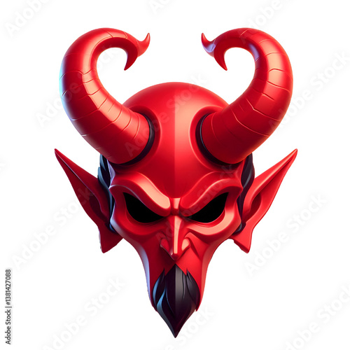 3D Halloween red devil horns. Cutout satan character horns design element isolated on white background