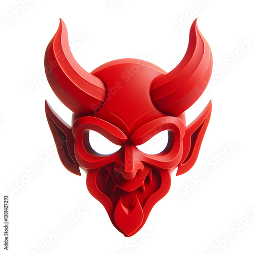 3D Halloween red devil horns. Cutout satan character horns design element isolated on white background
