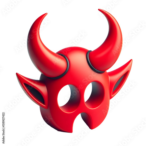 3D Halloween red devil horns. Cutout satan character horns design element isolated on white background