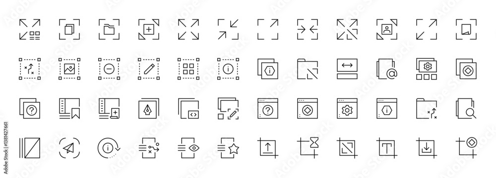 Interface, UI/UX basic outline icons collection. User interface, essential, interface components, full screen, design, split and more. Editable stroke. Pixel perfect. Interface, UI/UX basic outline icons collection. User interface, essential, interface components, full screen, design, split and more. Editable stroke. Pixel perfect.