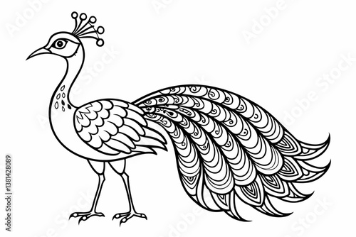 coloring page line art the indian peafowl black vector
