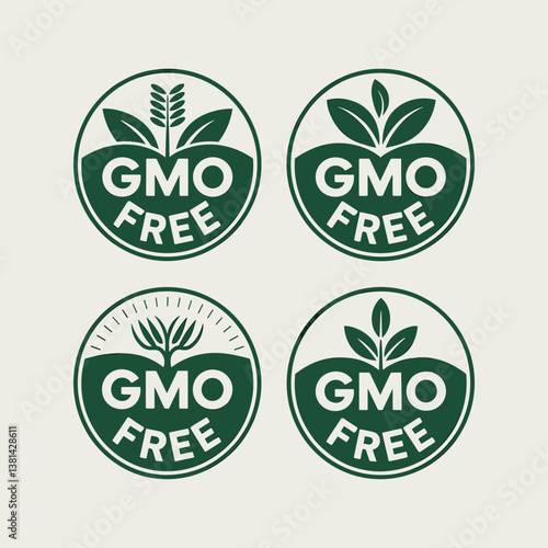 GMO Free Badge Icons with Leaf Symbol