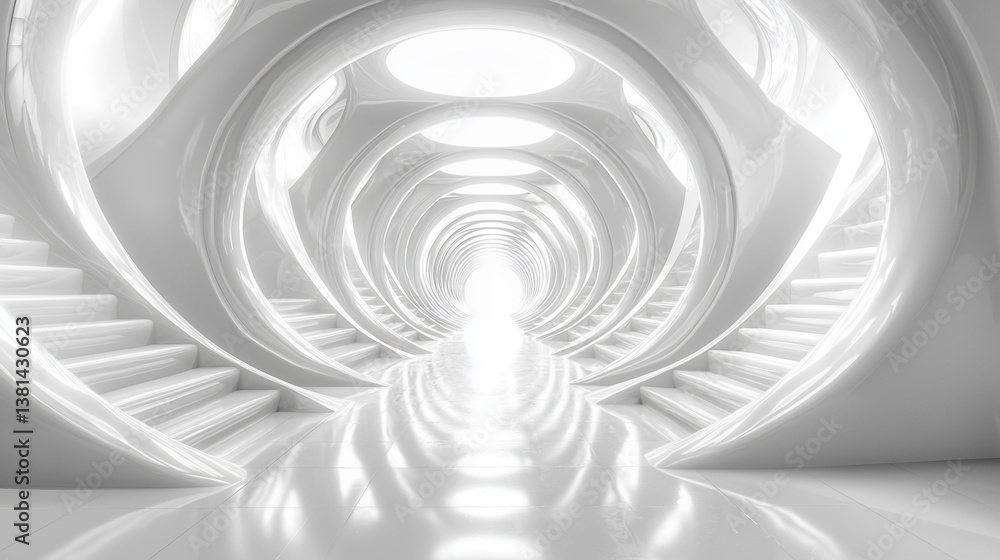 Obraz premium Futuristic White Spiral Corridor Architecture Design