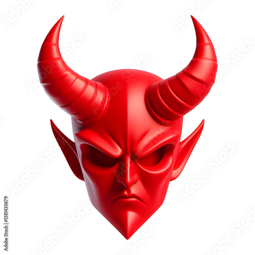 3D Halloween red devil horns. Cutout satan character horns design element isolated on white background