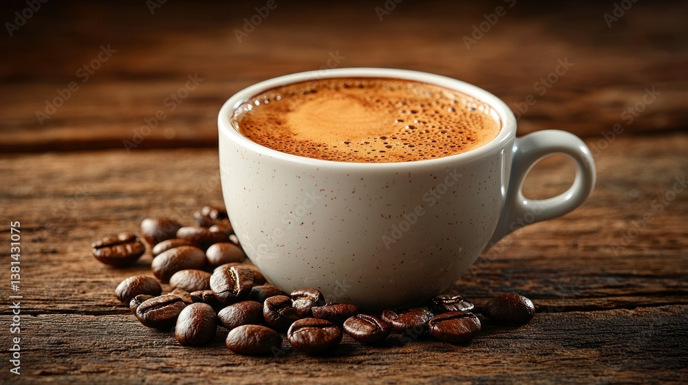 Aromatic Espresso Cup on Rustic Wood Aromatic Espresso Cup on Rustic Wood