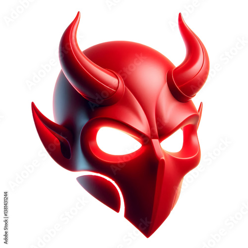 3D Halloween red devil horns. Cutout satan character horns design element isolated on white background