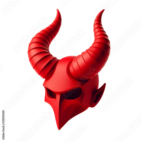 3D Halloween red devil horns. Cutout satan character horns design element isolated on white background