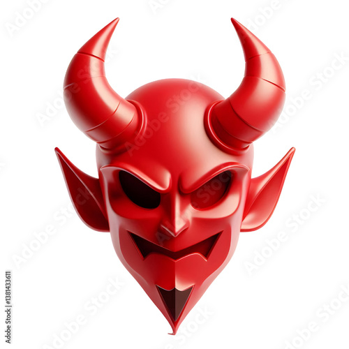 3D Halloween red devil horns. Cutout satan character horns design element isolated on white background