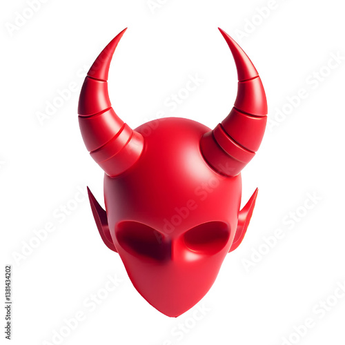 3D Halloween red devil horns. Cutout satan character horns design element isolated on white background