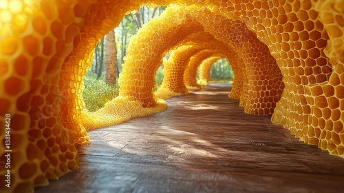 Fototapeta Naklejka Na Ścianę i Meble -  Honeycomb Pathway: A Digital Art Exploration of Nature's Geometry
