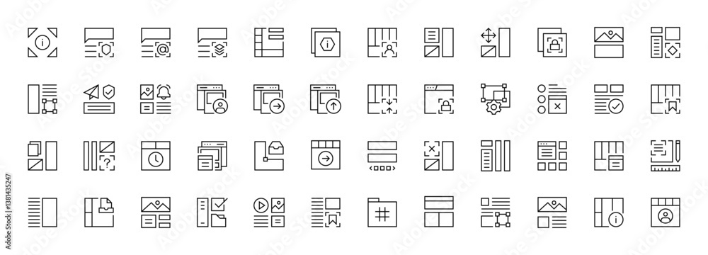 User interface outline icons collection. Essential, interface components and more. Editable stroke. Pixel perfect. User interface outline icons collection. Essential, interface components and more. Editable stroke. Pixel perfect.