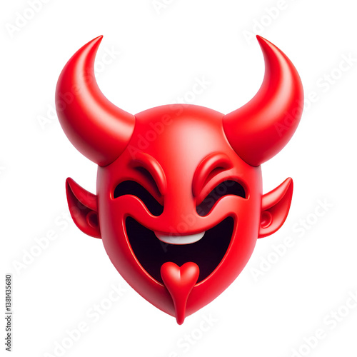 3D Halloween red devil horns. Cutout satan character horns design element isolated on white background