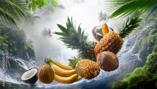 Tropical Fruits on Lush Background