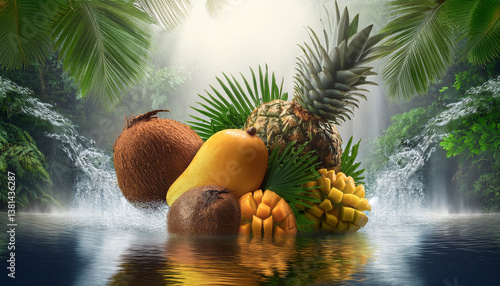 Tropical Fruits on Lush Background