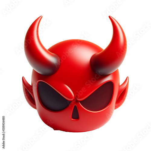 3D Halloween red devil horns. Cutout satan character horns design element isolated on white background