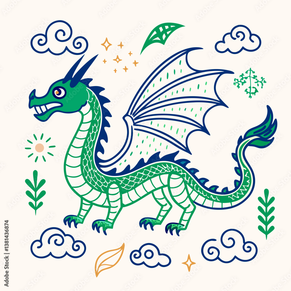Obraz premium Colorful Outline Illustration of a Dragon