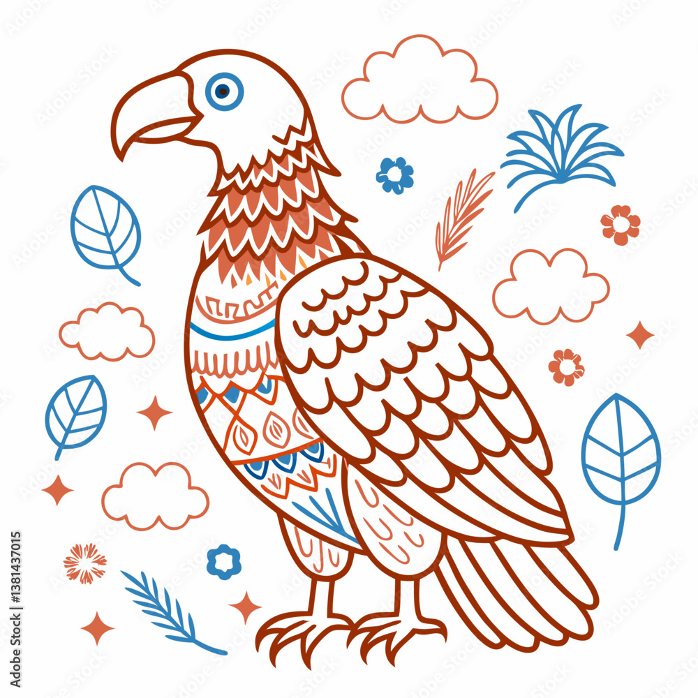 Fototapeta premium Colorful Outline Illustration of a Vulture