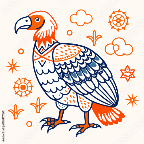 Colorful Outline Illustration of a Vulture