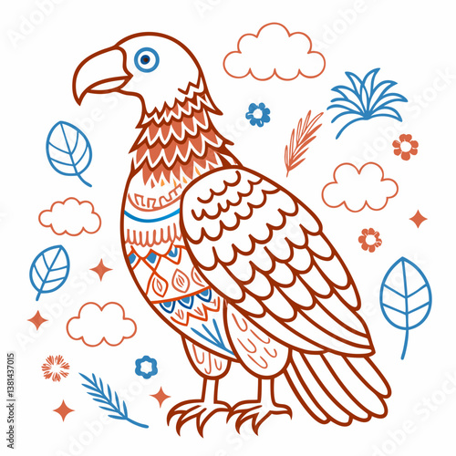Colorful Outline Illustration of a Vulture