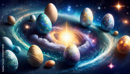 Easter egs as planets in space