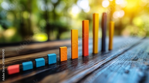 Colorful Bar Graph Illustrating Data Growth in a Modern Office During Evening...