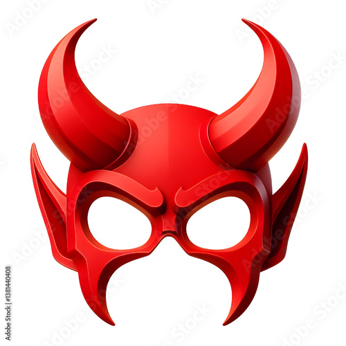 3D Halloween red devil horns. Cutout satan character horns design element isolated on white background