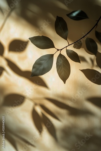 Green Leaves Casting Shadows on a Yellow Wall During Daylight in an Indoor Se...