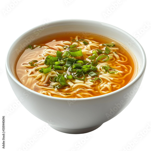 side angle of noodle soup in a white bowl


